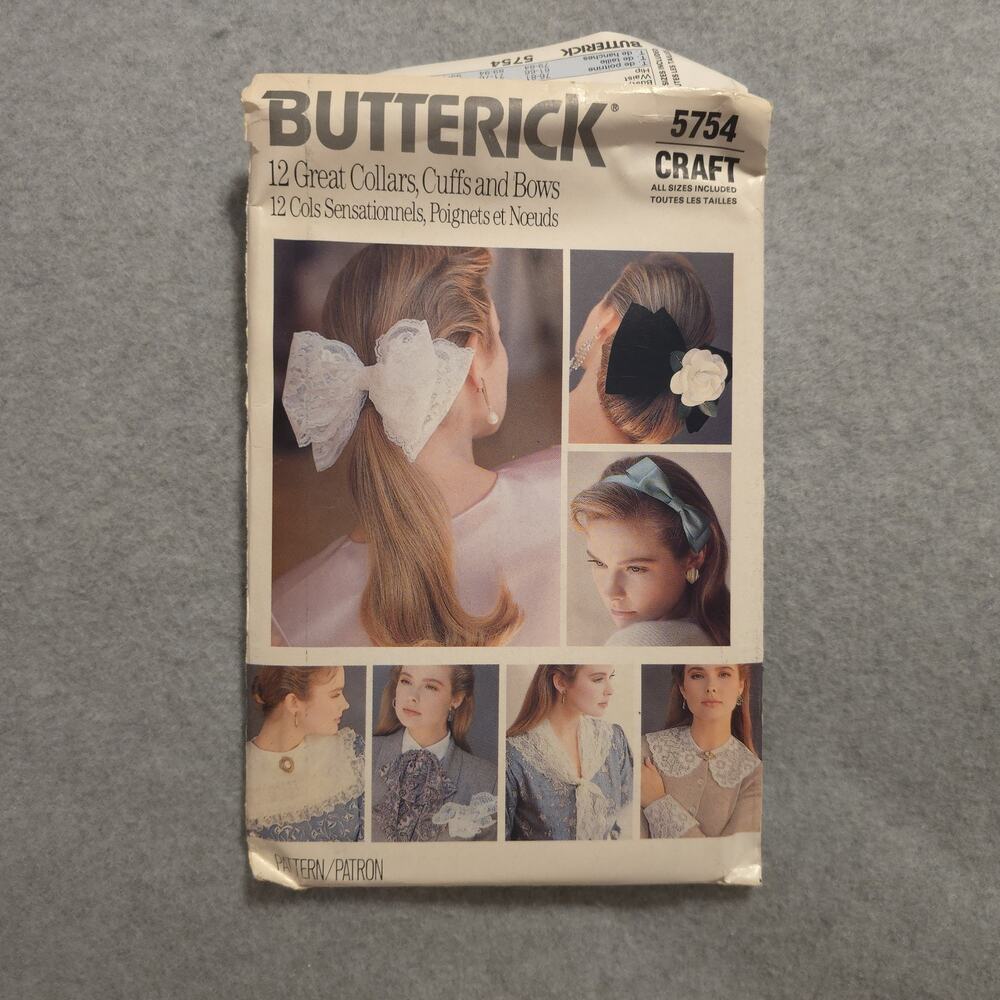 Butterick 5754 Misses Collars Cuffs Bows‎ Pattern Uncut Vintage 12 Styles